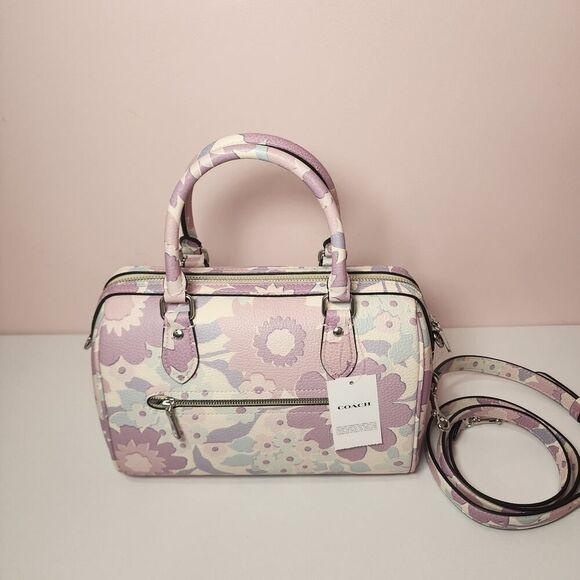 NWT COACH CBG82 Rowan Satchel Crossbody Bag Floral Print In leather/Ivory Multi - Picture 3 of 7